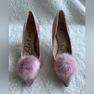 Sam Eldemen- pink velvety Pom Pom sexy heels
